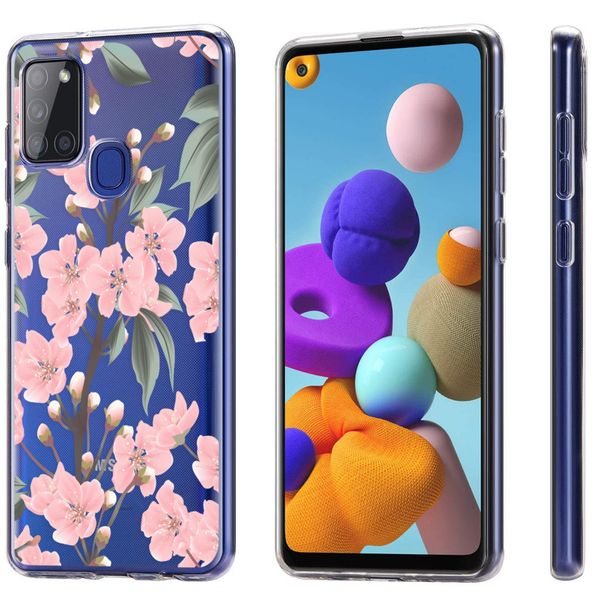 imoshion Design hoesje Samsung Galaxy A21s - Bloem - Roze / Groen