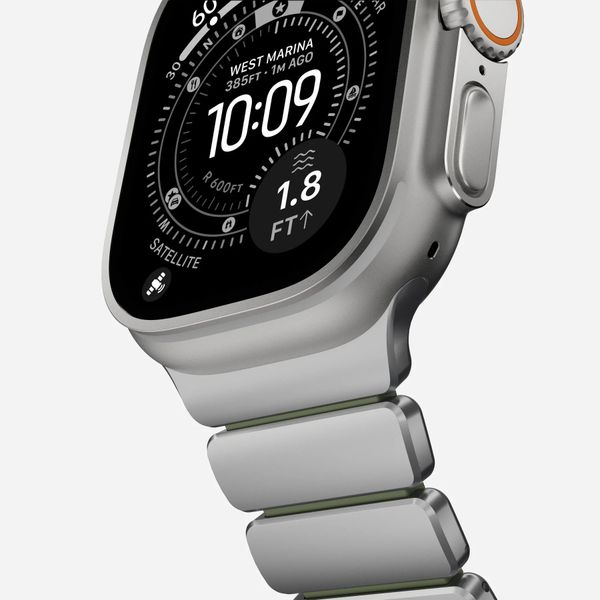Nomad Stratos Band Apple Watch | 44/45/46/49 mm - Forest Green / Natural Titanium