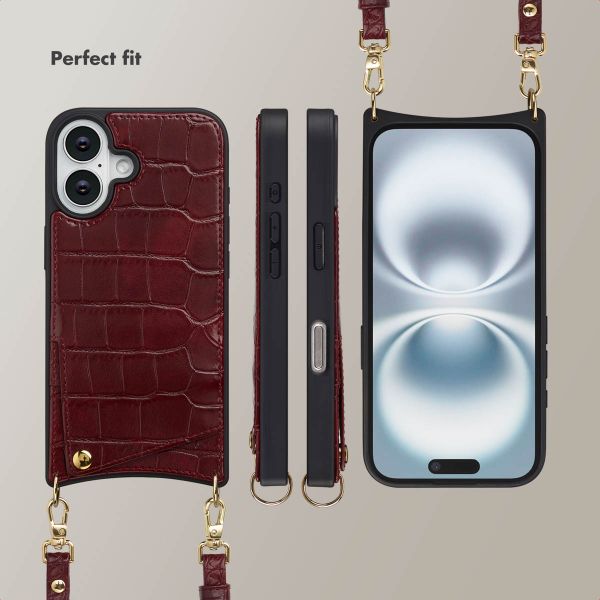 Selencia Nova Croco Phone Case with Cord and Card Holder Apple iPhone 16 - Burgundy