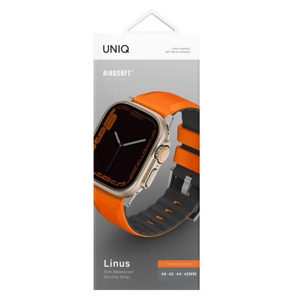 Uniq Linus AiroSoft™ Siliconen bandje Apple Watch Series 1 t/m 10 / SE / Ultra (2) (44/45/46/49 mm) - Volt Orange