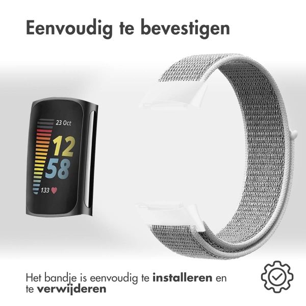 imoshion Nylon bandje Fitbit Charge 5 / Charge 6 - Maat L - Lichtgrijs