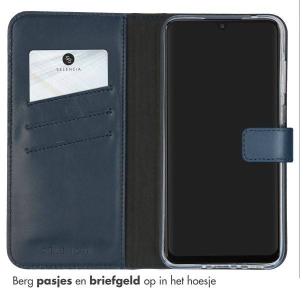 Selencia Echt Leren Bookcase Samsung Galaxy A35 - Donkerblauw