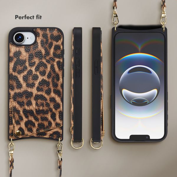 Selencia Nova Phone Case with Cord and Card Holder Apple iPhone 17e / 16e - Leopard
