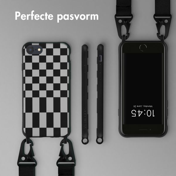 Selencia Siliconen design hoesje met afneembaar koord Apple iPhone SE (2022 / 2020) / 8 / 7 - Irregular Check Black
