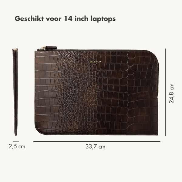 Selencia Croco laptop hoes 14 inch - Laptopsleeve - Choco Brown