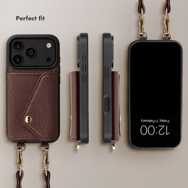 Selencia Sera Phone Case with Cord and Envelope Card Holder Apple iPhone 18 Pro / 17 Pro - Chocolate Brown