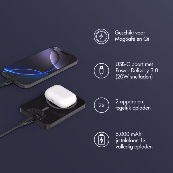 Accezz Kevlar Powerbank 5.000 mAh - MagSafe en Qi - Zwart