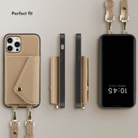 Selencia Sera Phone Case with Cord and Envelope Card Holder Apple iPhone 12 (Pro) - Taupe