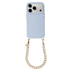 Selencia Rivièra MagSafe Backcover met afneembare haakjes voor de Apple iPhone 17 Pro - Powder Blue + Bold Chain Polskoord - Gold