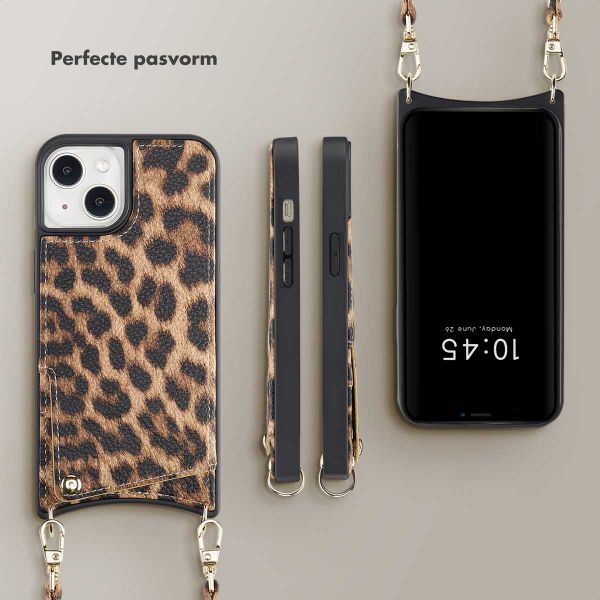 Selencia Nova Backcover met koord en pashouder iPhone 13 - Leopard