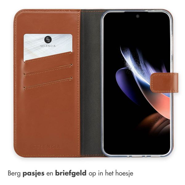 Selencia Echt Leren Bookcase Samsung Galaxy A36 / A56 - Lichtbruin