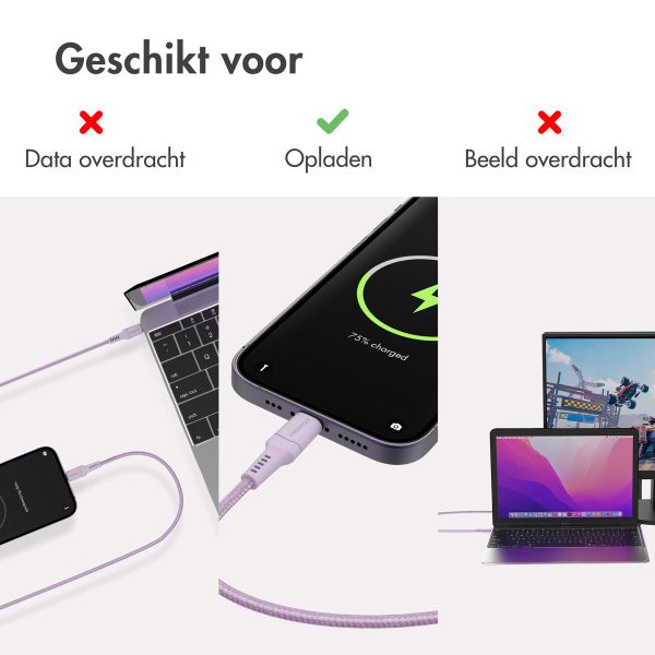 imoshion Lightning naar USB-C kabel - Non-MFi - Gevlochten textiel - 2 meter - Lila