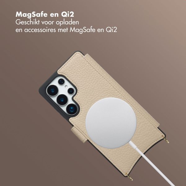 Selencia Riva Bookcase met MagSafe en Koord Samsung Galaxy S25 Ultra - Beige