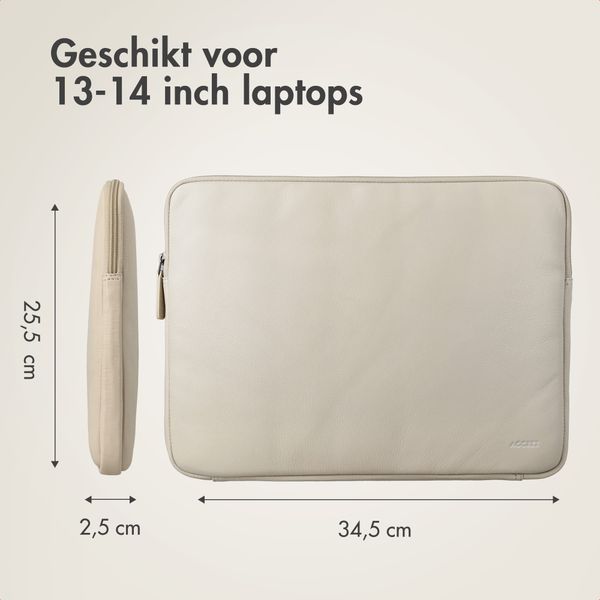 Accezz Leather Laptop hoes met rits 13-14 inch - Laptopsleeve - Beige