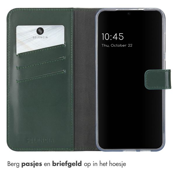 Selencia Echt Leren Bookcase Samsung Galaxy S25 - Groen