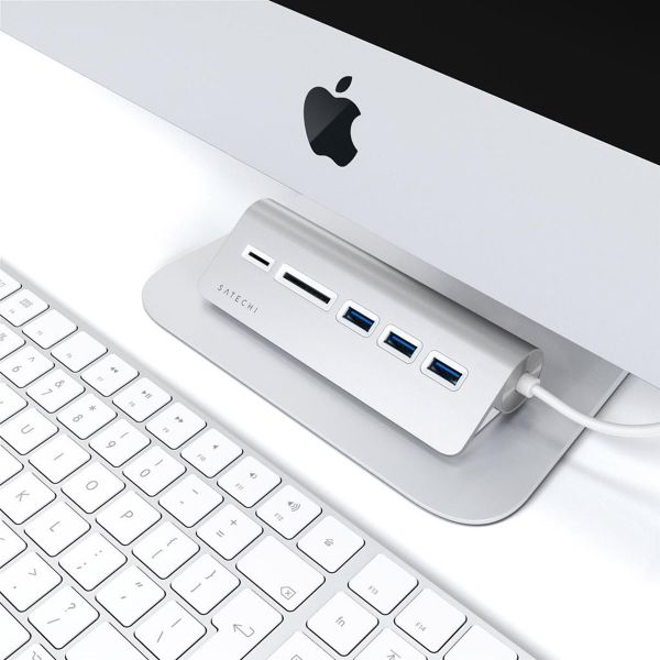 Satechi Aluminum USB Desktop Hub | USB-C naar 3x USB-A en (Micro)SD kaartlezer - Zilver