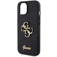 Guess 4G Metal Logo Glitter Backcover Apple iPhone 15 - Zwart
