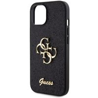 Guess 4G Metal Logo Glitter Backcover iPhone 15 - Zwart