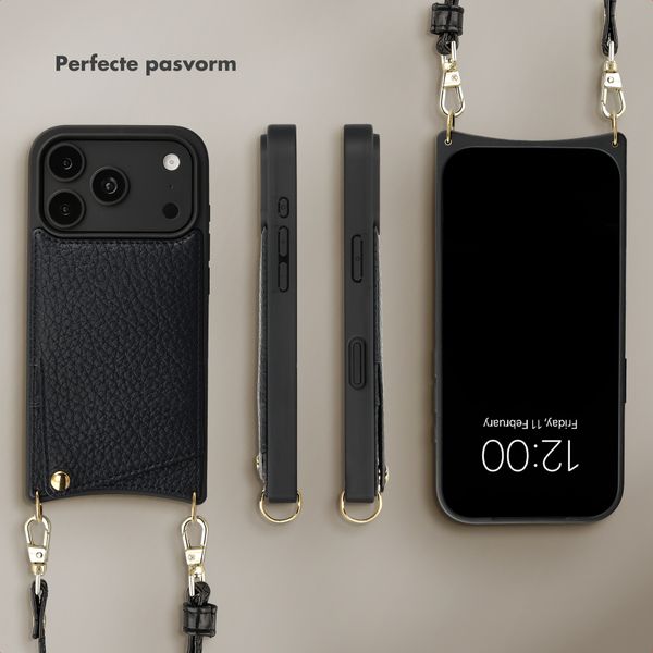 Selencia Nova Telefoonhoes met Koord en Pashouder Apple iPhone 18 Pro Max / 17 Pro Max - Zwart
