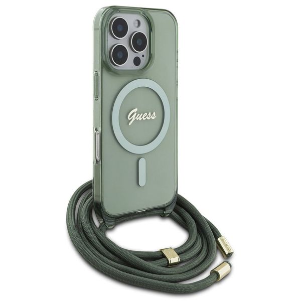 Guess MagSafe IML Backcover met crossbody cord Apple iPhone 16 Pro - Groen