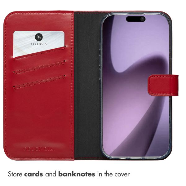 Selencia Genuine Leather Book Case Apple iPhone 17 - Red