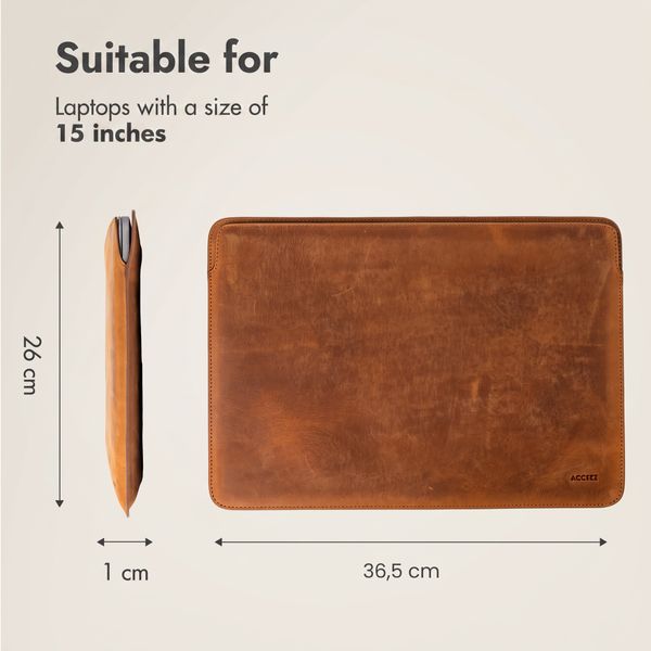 Accezz Leather laptop sleeve 15 inch - Cognac