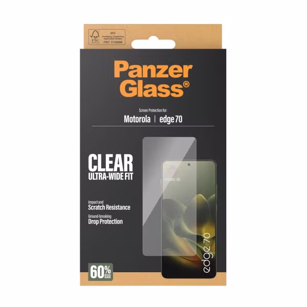 PanzerGlass Ultra-Wide Fit Anti-Bacterial Screenprotector incl. applicator Motorola Edge 70