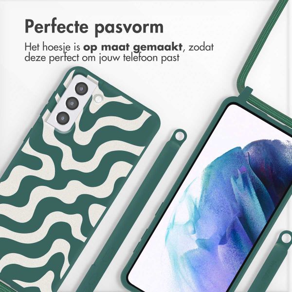 imoshion Siliconen design hoesje met koord Samsung Galaxy S21 - Petrol Green Groovy