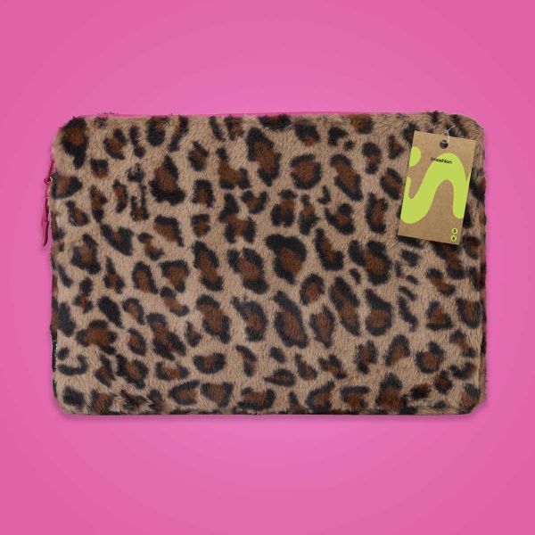 imoshion Fluffy Laptop hoes 13-14 inch - Laptopsleeve - Leopard Pink