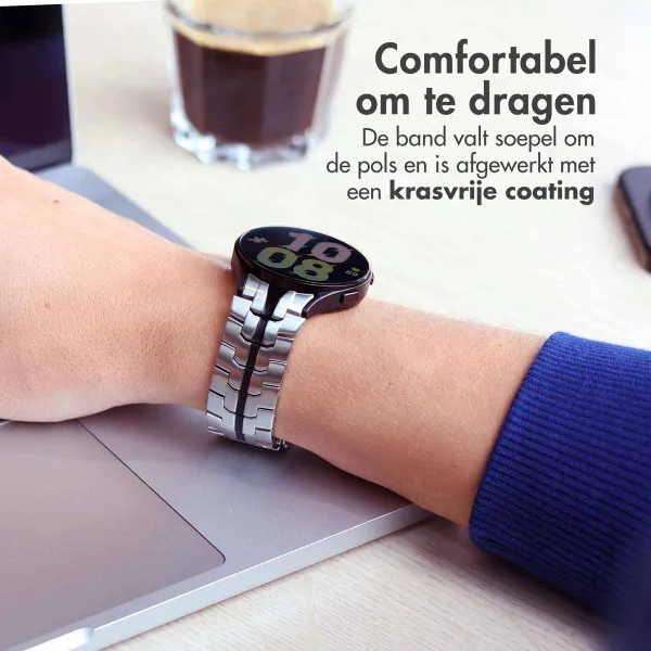 Accezz Steel Band Samsung Galaxy Watch 4 / 5 / 6 / 7 (20 mm) - Zilver / Zwart