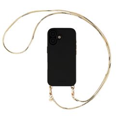Selencia Rivièra MagSafe Backcover met afneembare haakjes voor de Apple iPhone 17 - Velvet Black + Sleek Chain (130 cm) - Gold