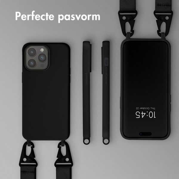 Selencia Siliconen hoesje met afneembaar koord Apple iPhone 15 Pro Max - Zwart