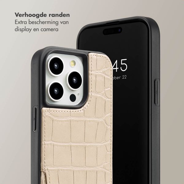 Selencia Nova Croco Backcover met koord en pashouder iPhone 14 Pro - Beige