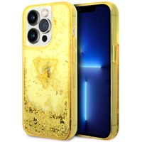 Guess Liquid Glitter Backcover Apple iPhone 14 Pro - Geel