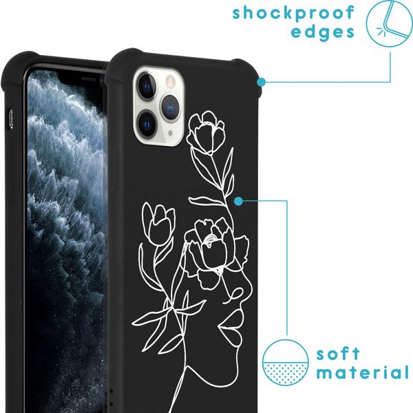 imoshion Design hoesje met koord iPhone 11 Pro - Abstract Gezicht Bloem - Zwart