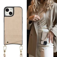 Selencia Nova Croco Backcover met koord en pashouder iPhone 15 - Beige