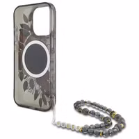 Guess MagSafe IML Flowers Case met beads strap Apple iPhone 15 Pro Max - Zwart