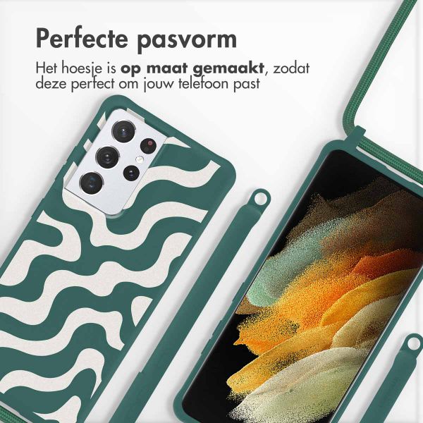 imoshion Siliconen design hoesje met koord Samsung Galaxy S21 Ultra - Petrol Green Groovy