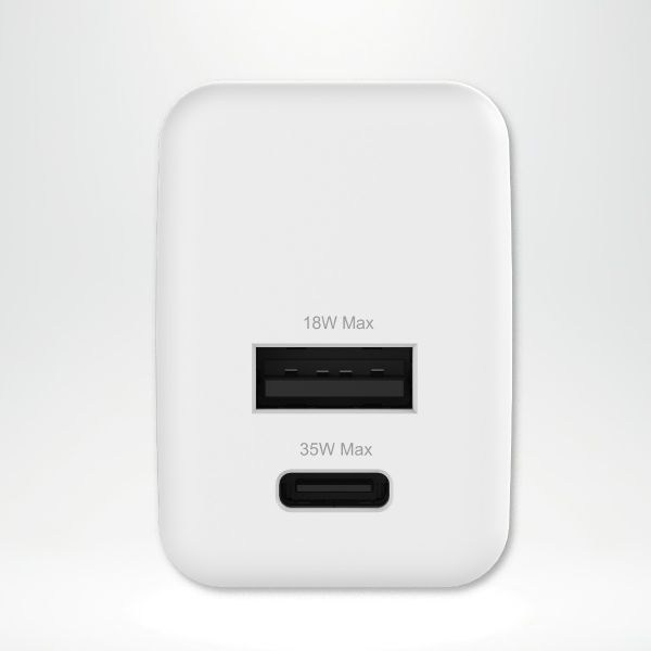 imoshion Oplader - USB-C en USB-A - Power Delivery en Quick Charge - 35W + USB-C naar USB-C kabel - 1 meter - Wit