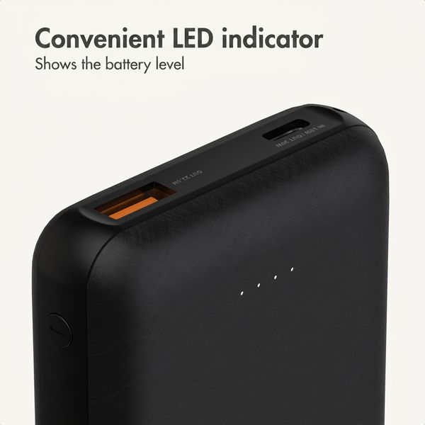 imoshion Compact Power Bank 10,000 mAh - Small power bank - 22.5W fast charger - USB-C / USB-A - Black