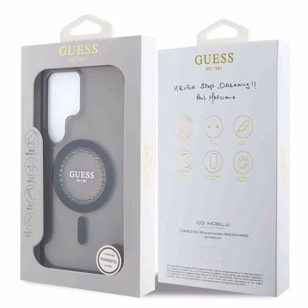 Guess MagSafe IML Rhinestones Case Samsung Galaxy S25 Ultra - Zwart
