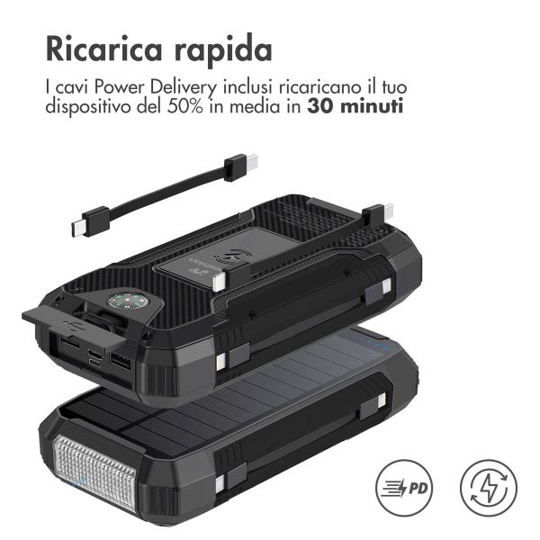 imoshion Solar Powerbank 30.000 mAh - Draadloze powerbank op zonne-energie - Quick Charge en Power Delivery - Zwart