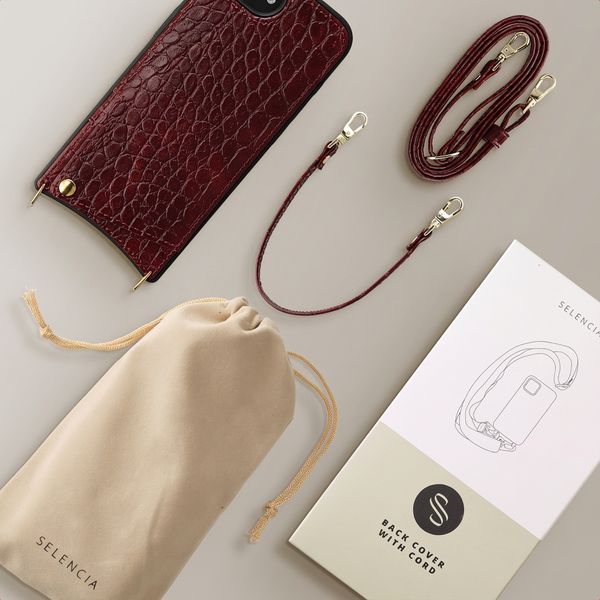 Selencia Nova Croco Phone Case with Cord and Card Holder Apple iPhone 17e / 16e - Choco Brown