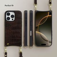 Selencia Nova Croco Phone Case with Cord and Card Holder Apple iPhone 16 Pro - Choco Brown