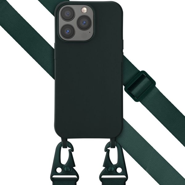 Selencia Siliconen hoesje met afneembaar koord Apple iPhone 13 - Donkergroen