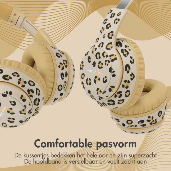 imoshion - Special Edition - Draadloze Kinderkoptelefoon LED Light Cat Ear - Met AUX kabel - Leopard
