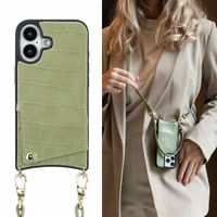 Selencia Nova Croco Backcover met koord en pashouder iPhone 16 - Sage Green