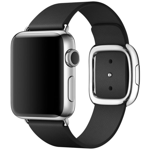 Apple Leather Band Modern Buckle Apple Watch Series 1 t/m 9 / SE (38/40/41 mm) | Series 10 (42 mm) - Maat M - Black