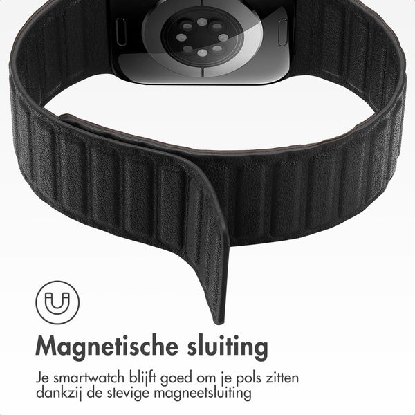 Accezz Magnetisch echt lederen bandje Apple Watch | 44/45/46/49 mm - Zwart