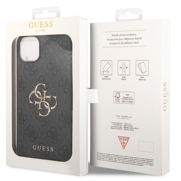 Guess 4G Metal Logo Backcover iPhone 15 - Grijs